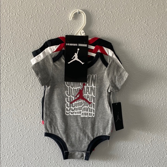Jordan Infant Onesie Set in Gray, Red, and Black - Picture 1 of 4